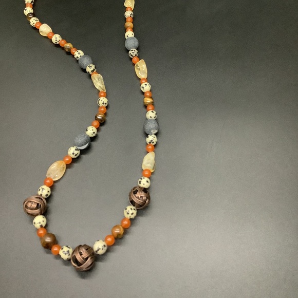 Boho Dalmatian, Citrine, Tigers Eye bead Necklace - Picture 4 of 8